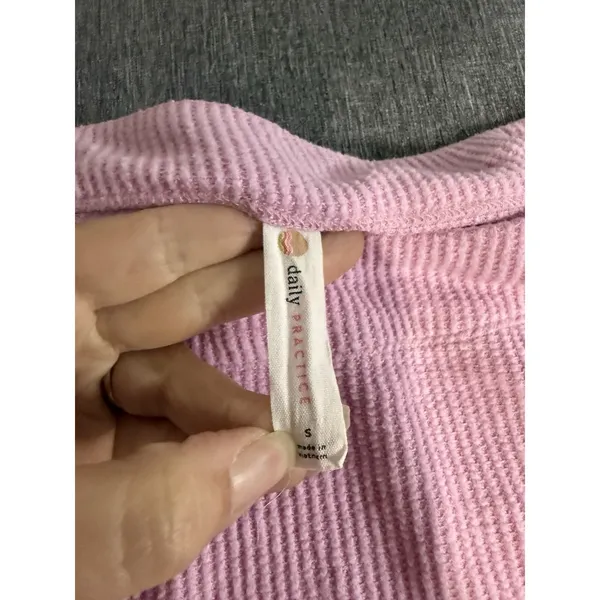 Anthropologie Daily Practice Waffle Knit Slightly Cropped Pink Long Sleeve Sz S - Image 3