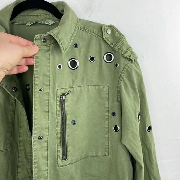 ZARA Oversized Rivet Roll Sleeve Utility Jacket Size X Small Green - Image 8