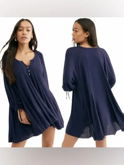 Free People $98 We The Free Winter Tunic Mini Dress Tunic V-Neck Navy M - Image 2