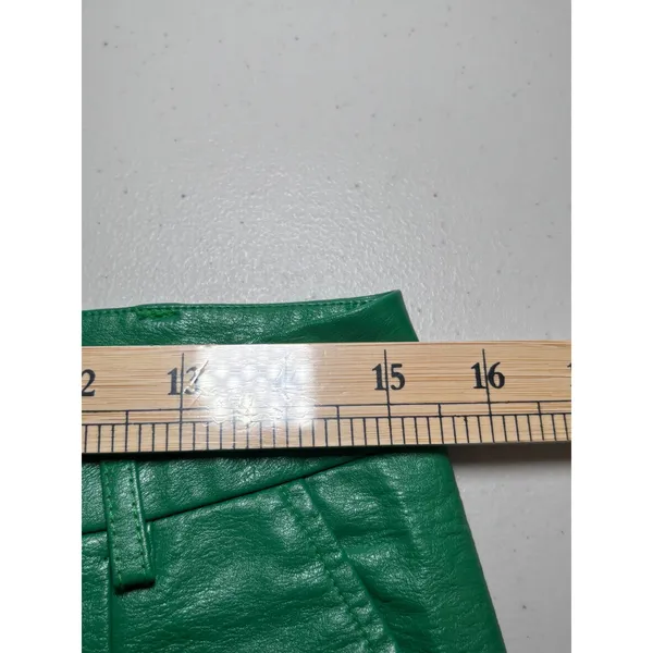 Princess Polly Green Faux Leather Wide Leg Pants 8 Slit Hem‎ Trousers - Image 6