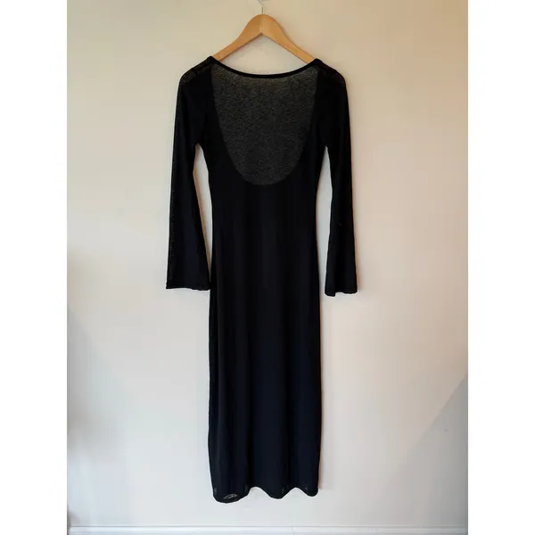 Lounge Bodycon Maxi Dress Women's Large Black Ribbed Long Sleeve Scoop Neck Goth - Image 2