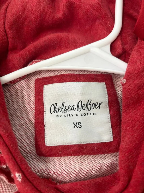 Chelsea DeBoer Lily & Lottie Red Distressed Hoodie Sweatshirt XS - Image 3