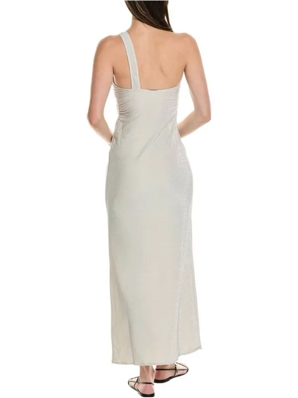 NWT WeWoreWhat Ruched Asymmetrical Knit Maxi Dress Off White Metallic Size M - Image 2