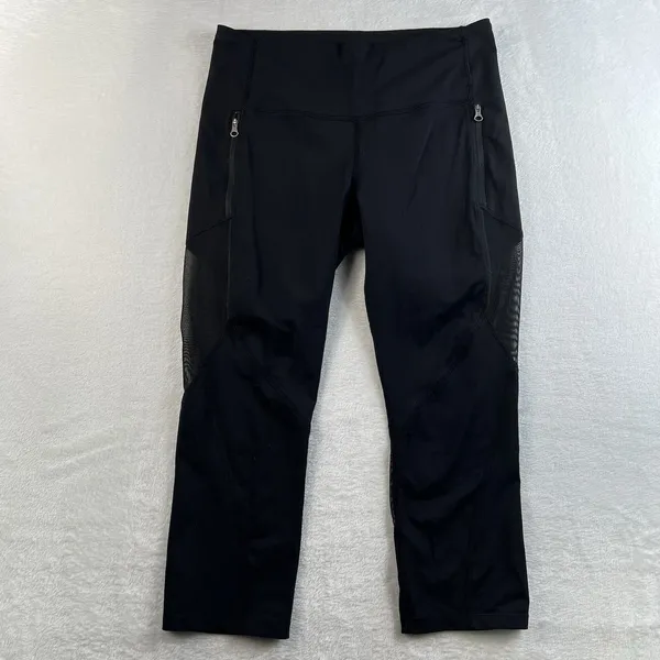Lululemon Athletica‎ Size 10 Crop Capri Mesh Panel Leggings Black Zip Pockets - Image 2