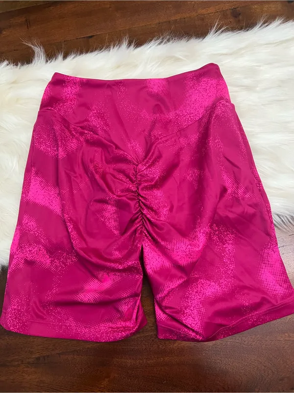 Gymshark Power Original Scrunch Shorts Pink Camo Print Small Seamless Workout - Image 2