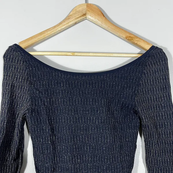 Free People Intimately Ribbed Metallic Bodysuit Navy Gold Sparkle Size XS/S - Image 2