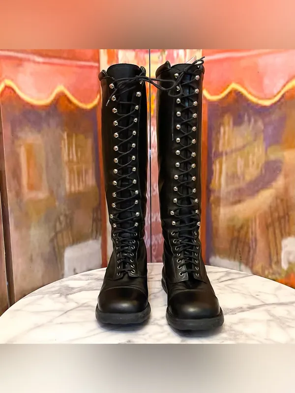 John Fluevog Unity Skiprope Tall Lace-Up Boots Black 8.5 GUC - Image 2