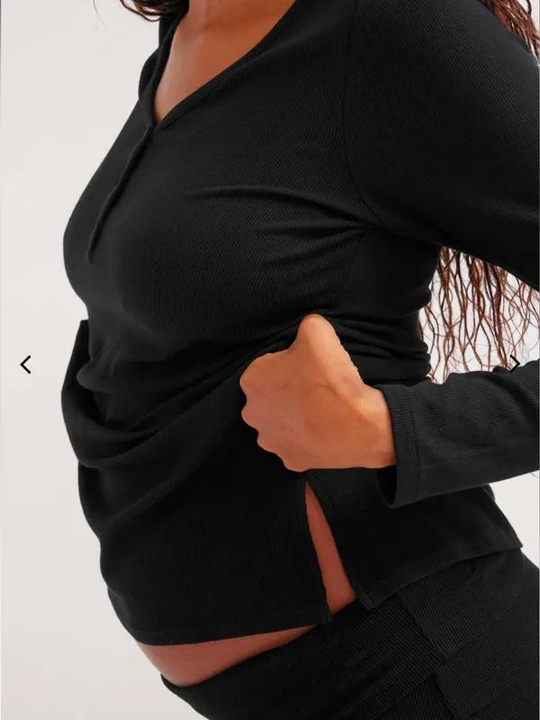 Hatch 1 Small Maternity The Softest Rib Nursing Henley black Lounge Comfy - Image 2
