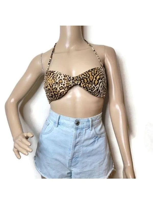 Victorias Secret Leopard Print Halter Bikini Top Tie Back Swimwear size medium - Image 6