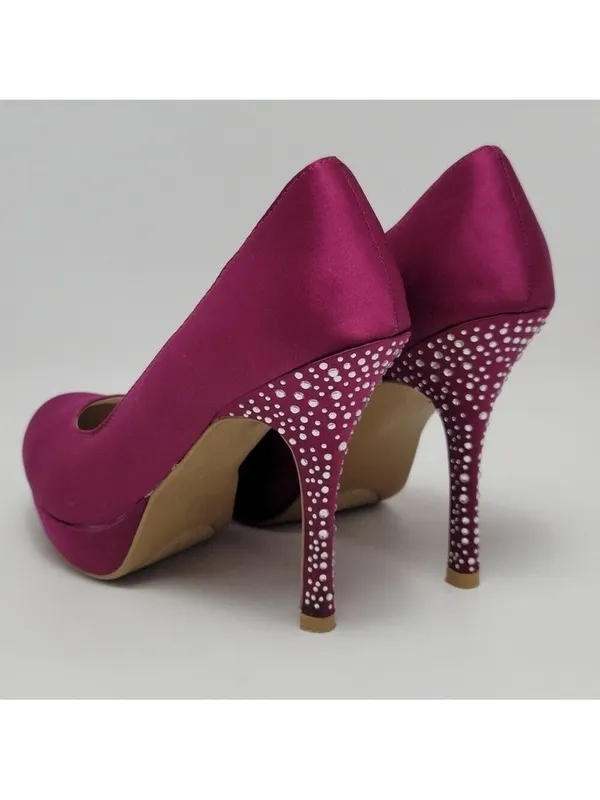 Fusia Pink Rhinestones Heel Satin Pumps Shoes By Olsenboye Size 7 - Image 2