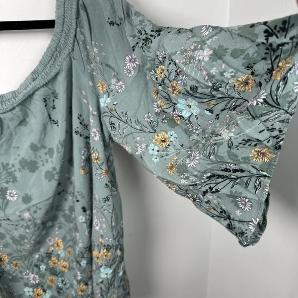 Maurices XL Blouse Womens Boho Green Floral Stretch‎ Neckline Off Shoulder - Image 10