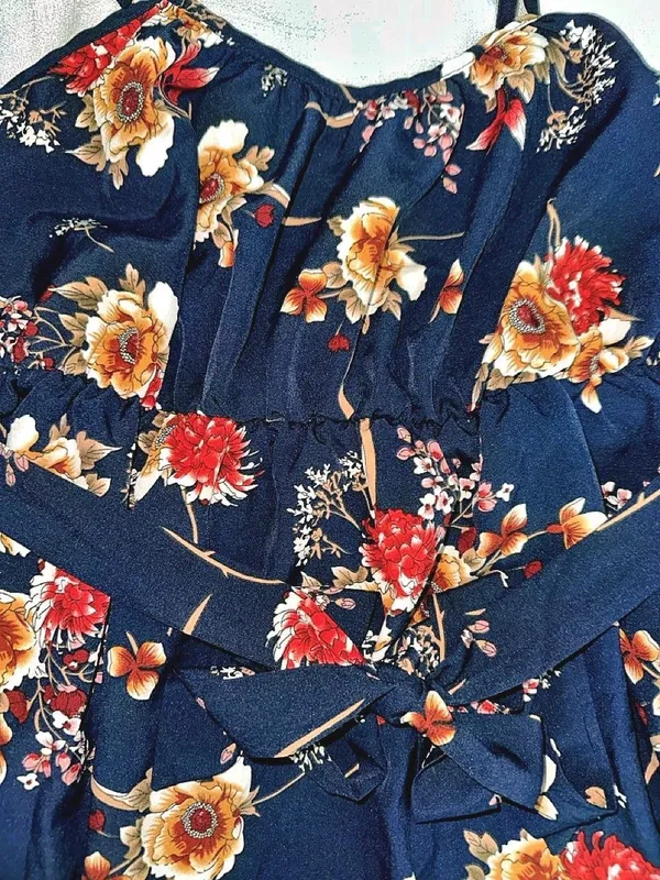 SheIn Maternity Navy Floral Spaghetti-Strap Sun Dress - Image 3