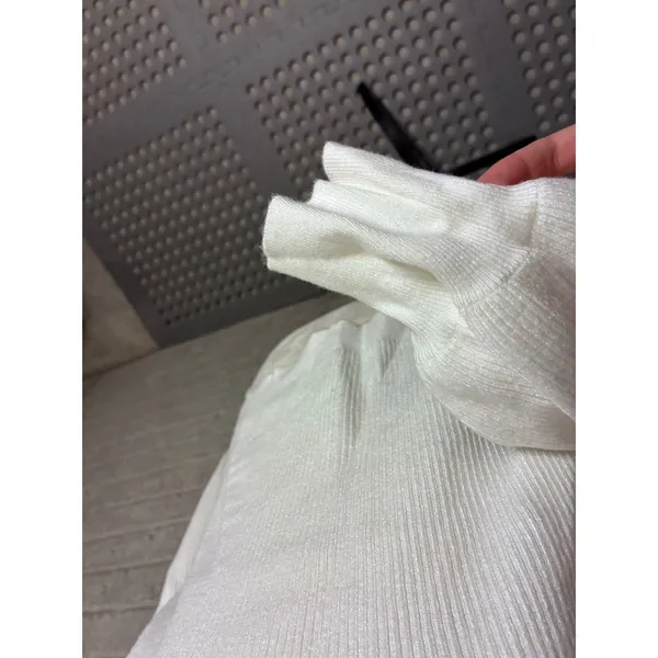 Abercrombie & Fitch Women White Ribbed V-Neck Long Sleeve Knit Sweater Small - Image 2
