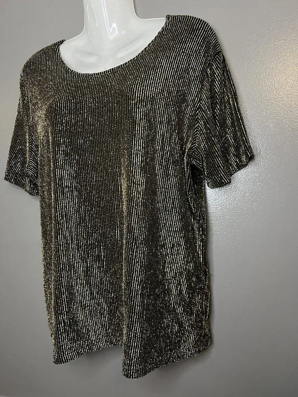 Impressions Millennium Edition Shirt Womens XL Black Gold Metallic Pleated Party - Image 5