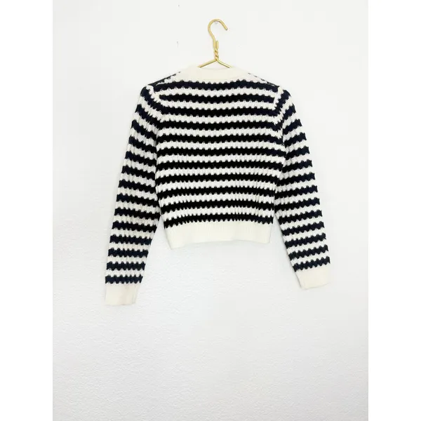 Anthropologie Line + Dot Laurel Cropped Knit Cardigan Size Small Black Striped - Image 13