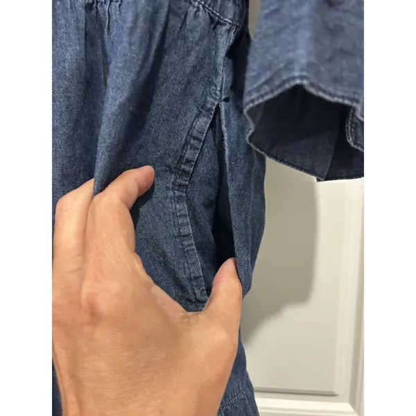 Denim Chambray Button Front tiered Shirt Dress Blue Petite XL Modest Teacher - Image 3