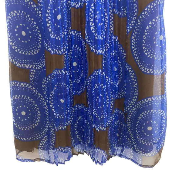 Tory Burch Forisa Silk Dress 4 Blue Brown Geometric Braided Neck Flaw Read - Image 9