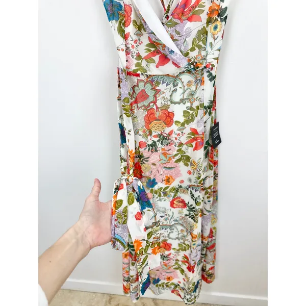 Lulus Amara White Multi Paisley Print Wrap Midi Dress Cocktail Resort XL NWT - Image 9