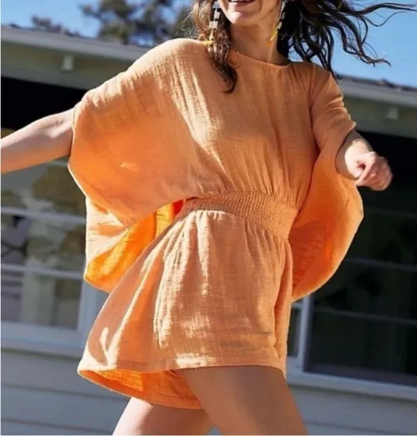 ✨ Free People ✨ Pietro Tie Back Romper 100% Cotton in Suntan ~ Size XS 🍄 - Image 11