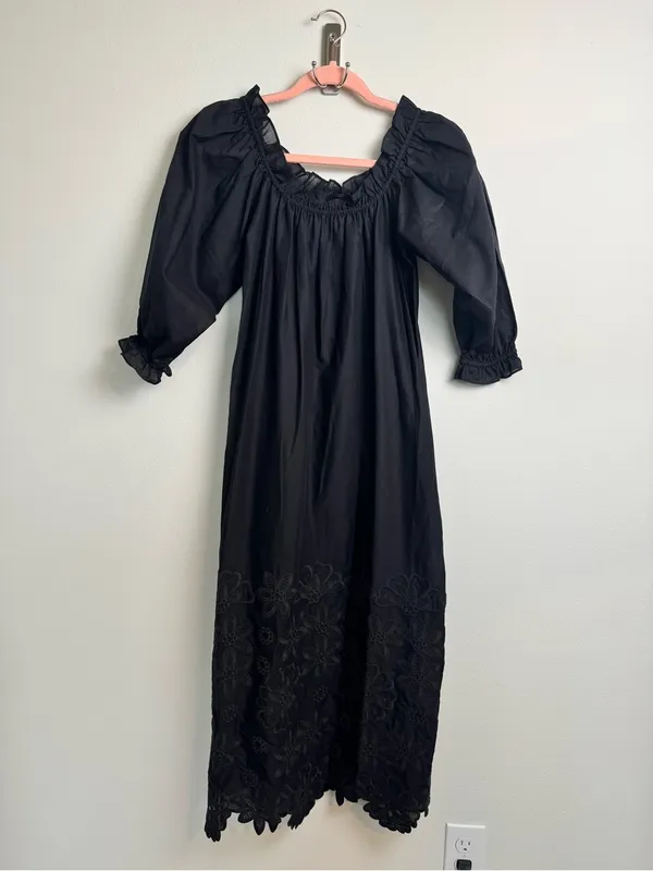 kate spade Black Midi Peasant Dress with Lace Trim - Image 5