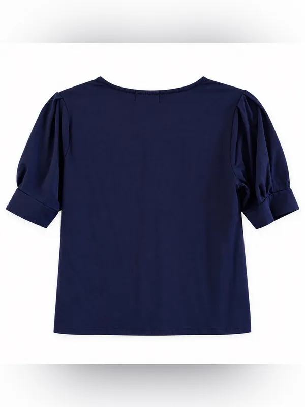 Sojourn Womens Small Petite Navy Blue V Neck Puff Sleeve Knit Top Made USA - Image 3