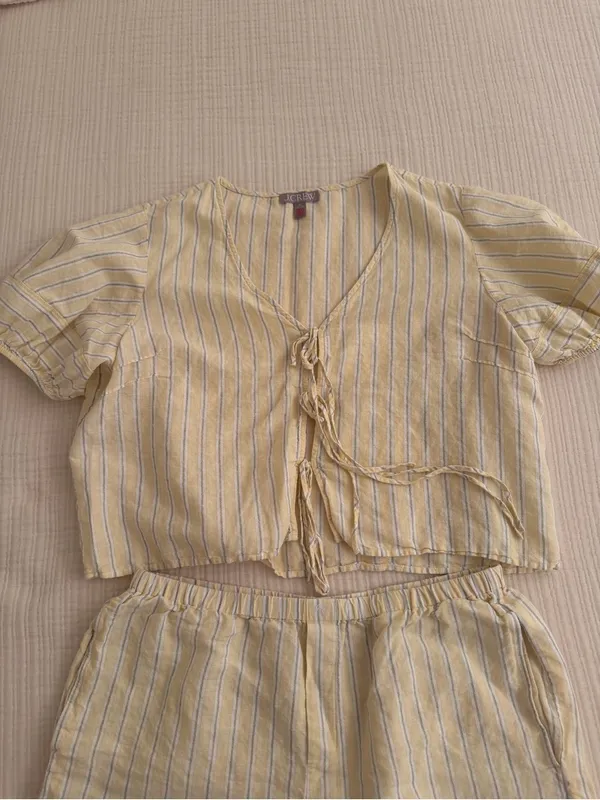J. Crew linen cotton blend tie front short set - Image 4