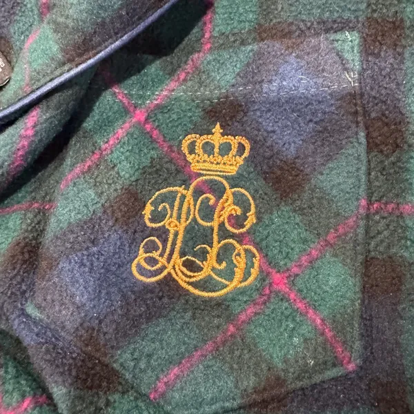 Lauren Ralph Lauren Womens Blue Green‎ Plaid Fleece Pajama Set Medium Crest Logo - Image 4
