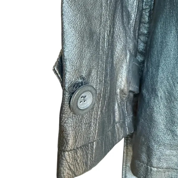 Oscar Piel 100% Leather Belted Button Front Black Coat‎ Jacket Sz M - Image 10