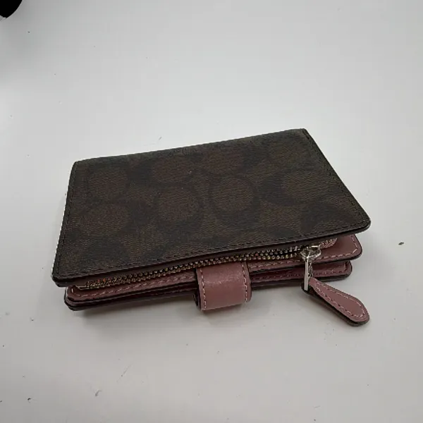 Coach Signature Coated Canvas Brown Small Snap Wallet - Image 3