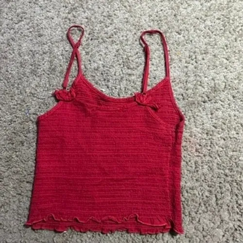 Brandy Melville Red Smocked Cami Top One Size Lettuce Edge Spaghetti‎ Strap Tank - Image 3