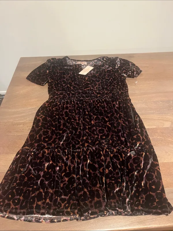 French Connection Girls' Leopard Velvet Dress - Brown and Black - Image 3