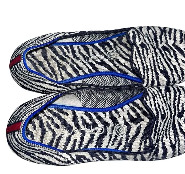 Rothy's The Almond Loafer Zebra Print Navy Blue & White Loafers Flats Shoes 8 - Image 9