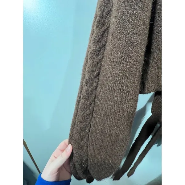 For Love & Lemons Cropped Amelia Sweater Chic Brown Knit with Back Tie Size XL - Image 7