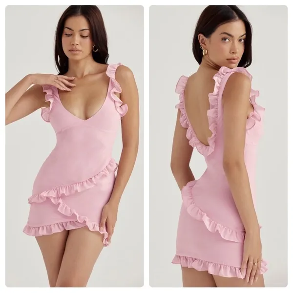 NWOT House of CB Tania pink ruffle mini dress sz L - Image 3