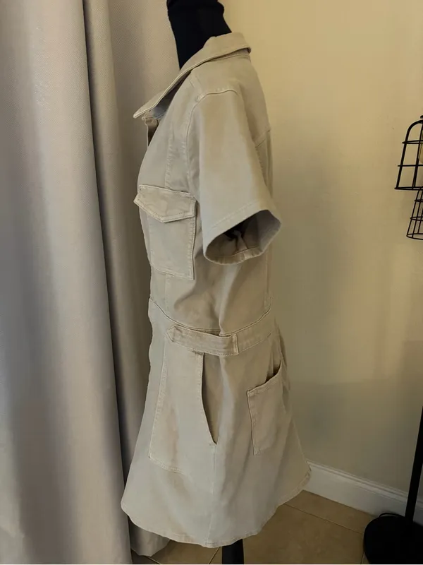Good American Fit For Success Denim Utility Mini Dress Tan XL - Image 5