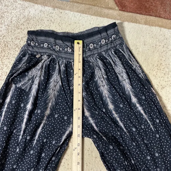 Bohemian Peacock‎ Feather Print Harem Pants Boho Smocked Waist Joggers - Image 4