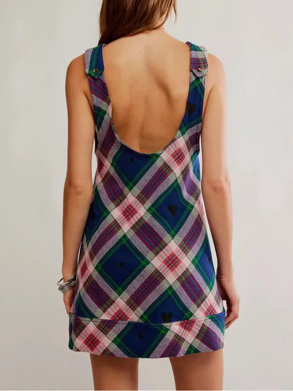 Free People Carven Plaid Mini Dress in Berry Combo S - Image 5
