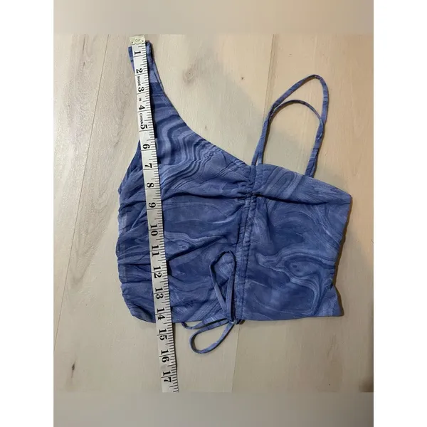 Naked Wardrobe NWT Women Small Blue Marble Swirl Mesh Crop Top - Image 5