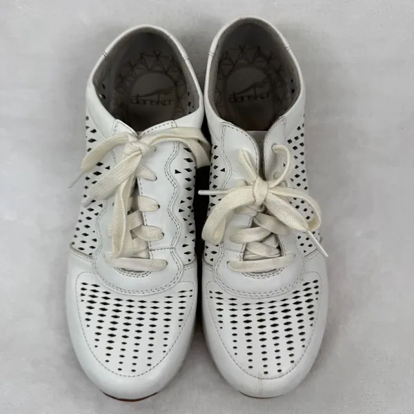 Dansko Charlie White Leather Perforated Lace Up Sneakers Silver Heel Womens‎ 39 - Image 3