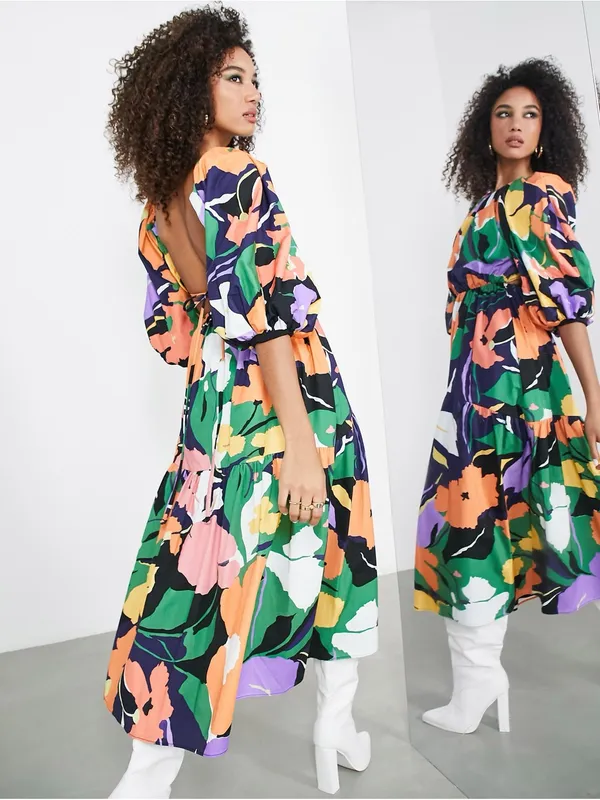 ASOS EDITION Abstract Print Puff Sleeve Midi Dress Sz.0 NWT - Image 3