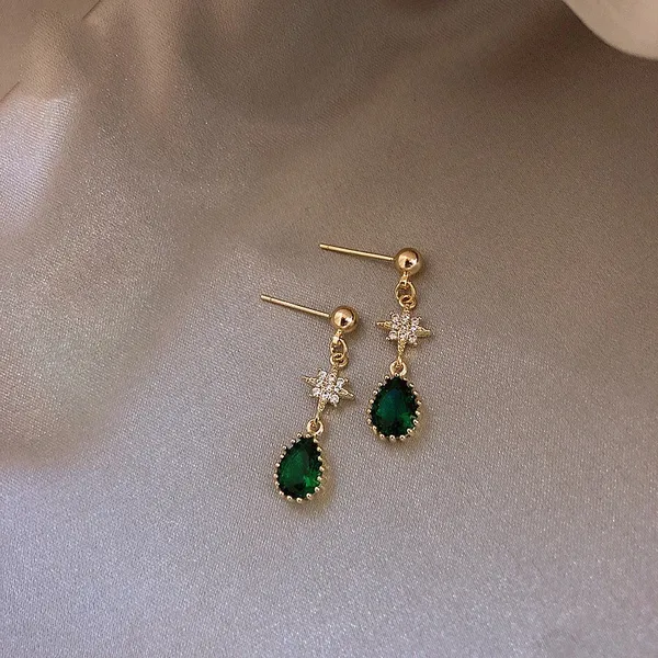 18K Gold Plated Teardrop Shape Green Emerald Dangle Drop Earrings for Women - Image 4