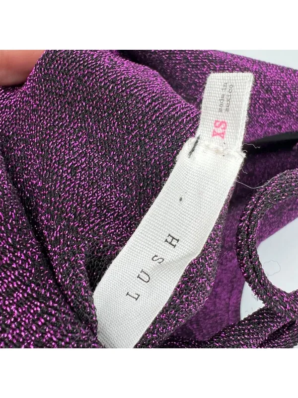 Lush Purple Metallic Bodycon Dress Size XS NWT Cowl Neck Strappy Y2K Night Luxe - Image 7