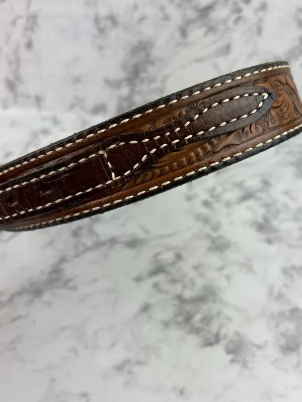 *Tony Lama Western Belt Size 30 Brown Tooled Leather Cowboy Cowgirl Ranchwear - Image 3