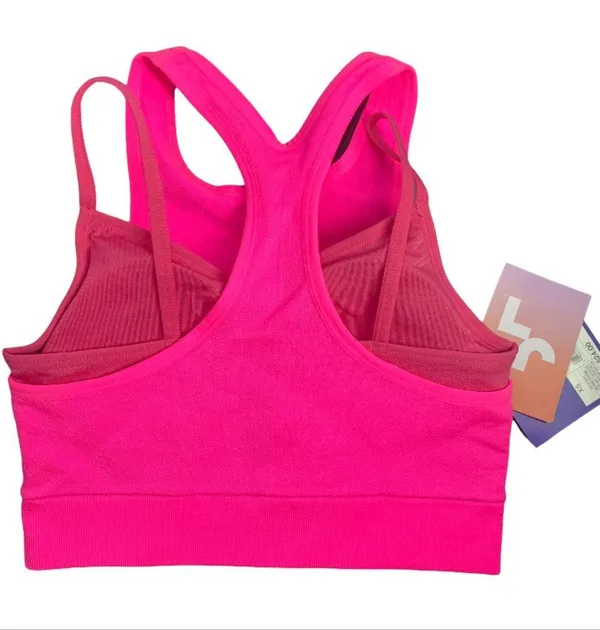 JoyLab women's bra Seamless Double Layer High Neck Stretch Neon Pink XS - Image 2