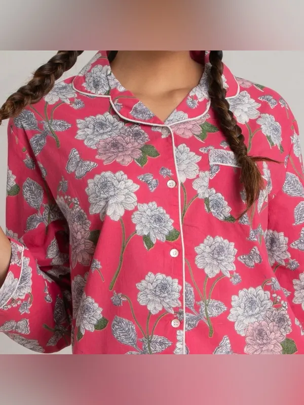 Crafted by mahogany dahlia pajamas set shorts sleeve shirt button down cotton - Image 2