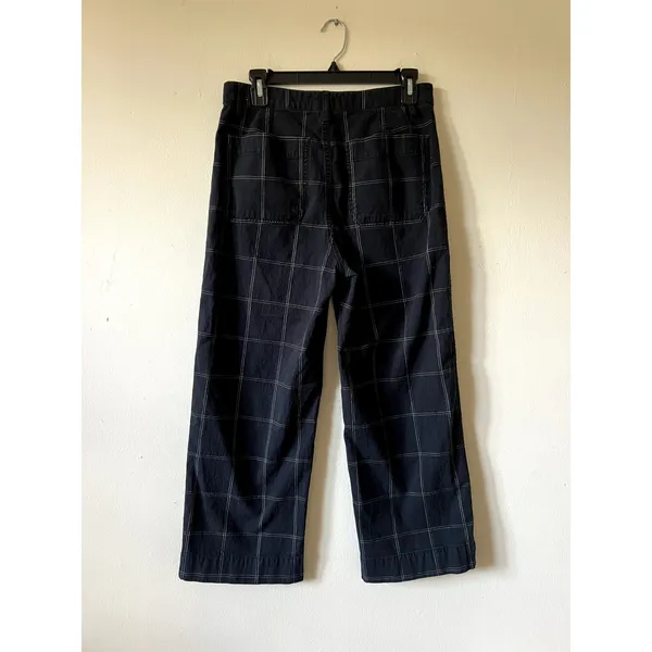 madewell slim emmett wide leg crop pants plaid ckecked size 28 black DRM - Image 2