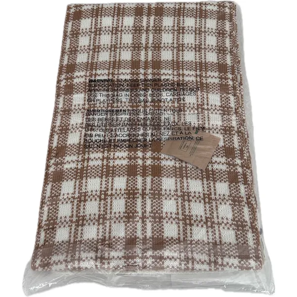 Timberland Plaid Scarf Women OS Brown NWT T101808 231 Knit Logo Patch - Image 2