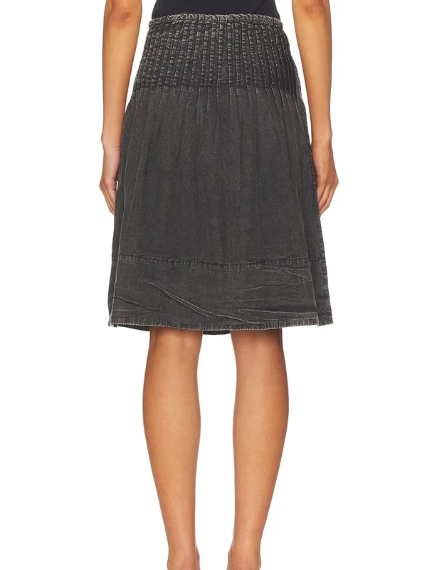 Free People Peyton Pintuck Midi Skirt 4 Washed Black Pleated Cotton $128 - Image 2