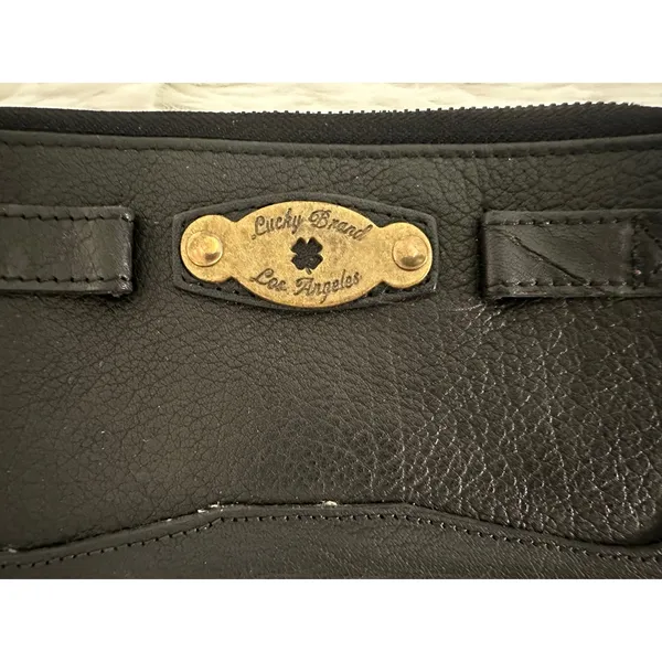 Lucky Brand black leather zip-around wallet with a gold‎ plate detail - Image 2