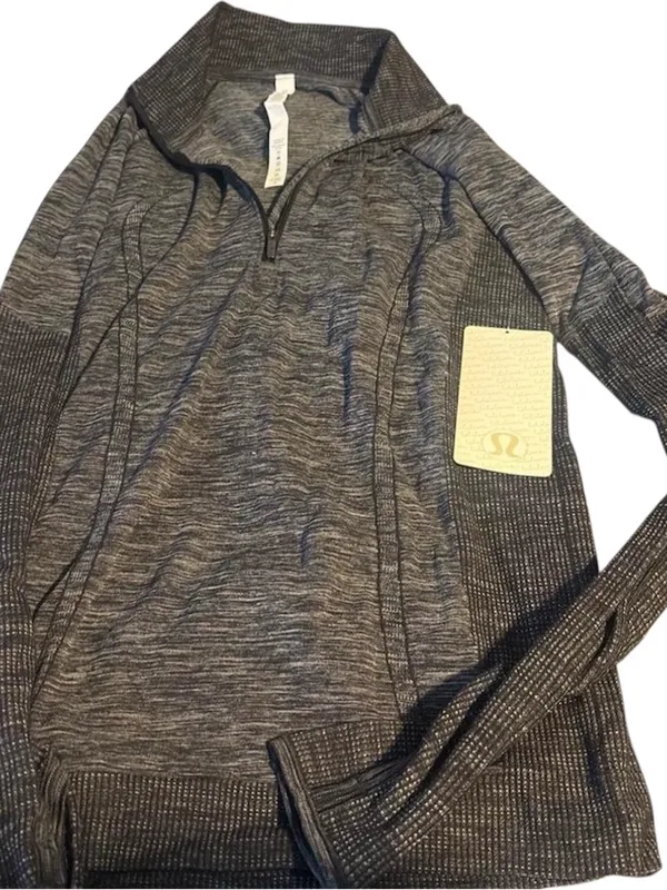 NWT Lululemon Think Fast 1/4 Zip Pullover - Coco Pique Black / Black - Size 12 - Image 2